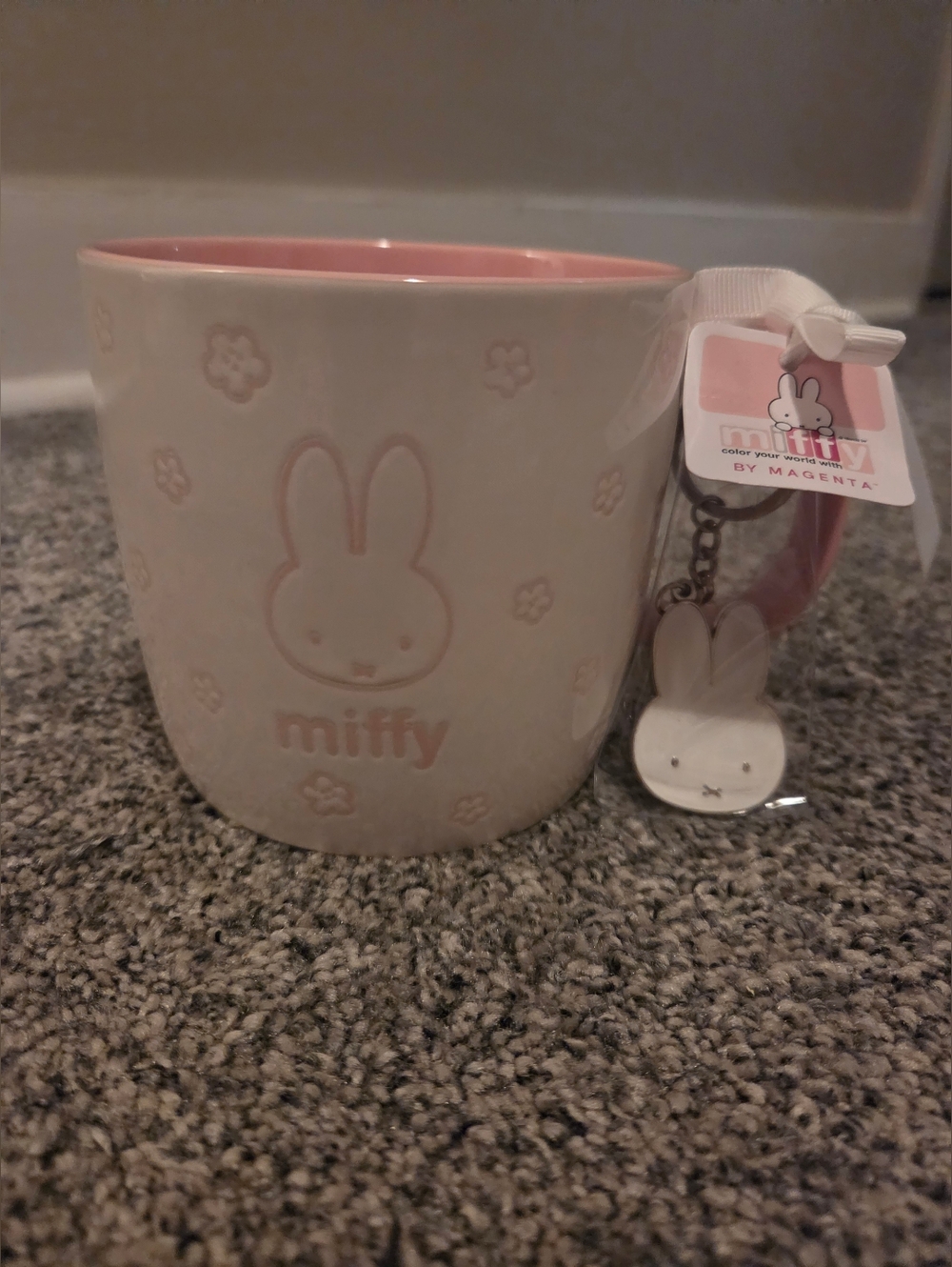 Miffy Pink and White Ceramic Mug with Keychain Charm
